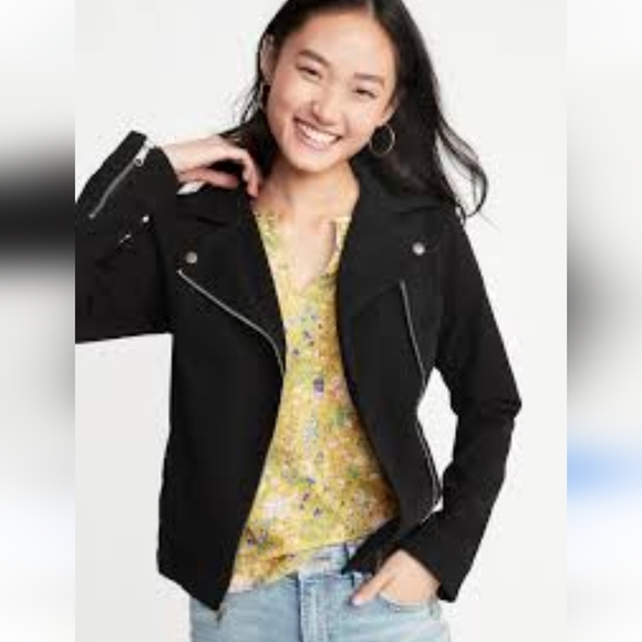 Old Navy  Canvas Moto Jacket Womens Size L Black Asymmetrical Diagonal Z… - Picture 1 of 9